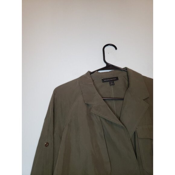 Banana Republic Womens Petite 4 Dress Green Long Sleeve Waist Tie Pocket Utility - Picture 4 of 6